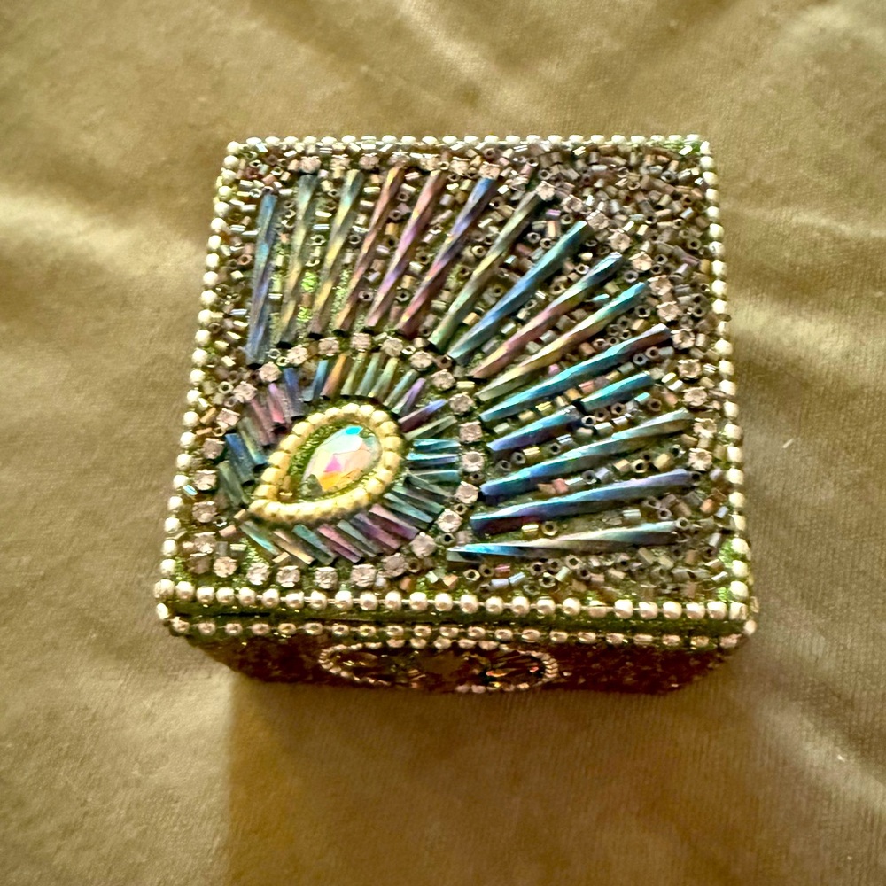 Pier 1 Imports Beaded peacock inspired Jewelry Box with Multicolor Design #18